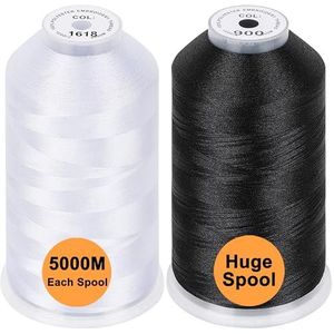 New brothread Set van 2 (Wit+Zwart) Kleuren Polyester Machine Borduurgaren Enorme Spoel 5000M voor Alle Borduurmachines