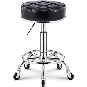FXLUHAY PU lederen draaibare massagesalon kruk met voetsteun, ronde rollende kruk schoonheid spa stoel, verstelbare hoogte barkruk voor kappers manicure tattoo kapper Hairdre (zwart)