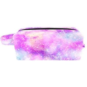 Roze Glitter Galaxy Cosmetische Pouch Bag met handvat, Vierkante Toilettas Reistas, Kleine Rits Potlood Case voor Dames Heren Meisjes Kids, Accessoires Organizer