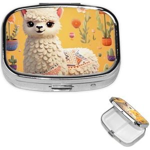 Pillendoos Geneeskunde Pil Organizer Cartoon Alpaca Leuke Dier Kleine Pillendoosje Reizen Pil Container Draagbare Pillendoos voor Pocket 2 Compartiment Pillenhouder Pillendozen voor Reizen