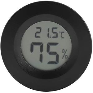Mini Thermometer Ronde Vorm Circulaire Temperatuur Digitale LCD Monitor Binnenkamer Omgevingstemperatuur Vochtigheid Temperatuurmeter voor Luchtbevochtigers (zwart)