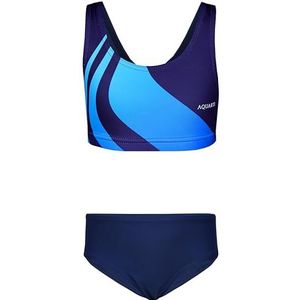 Aquarti Meisjes Sport Bikini Racer Bustier & Bikinibroekje, Golven Blauw Donkerblauw, 140