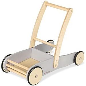PINOLINO Uli Loopwagen met remsysteem, loophulp met rubberen houten wielen, voor kinderen van 1-6 jaar, grijs