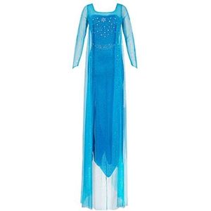Katara 1768 - dames kostuum prinses Elsa jurk Frozen, glitterstof carnaval party, maat M, blauw
