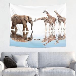 DJnni Giraffe en olifant decoratief wandtapijt voor binnen, 29 x 37 inch, decoratief wandtapijt, muurdeken, goed gordijn, zacht