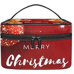 Rode Glanzende Kerst Opknoping Bal Sneeuwvlokken Draagbare Make-up Tas Reizen Cosmetische Zakken Voor Vrouwen Meisjes Rits Pouch Case Organizer, Meerkleurig, 22.5x15x13.8cm/8.9x5.9x5.4in