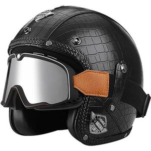 3/4 Half Helm Open Gezicht Motorfiets Half Helm Retro Motorhelm Jet Helm met Bril Retro Cruiser Chopper Scooter Open Gezicht Helm DOT/ECE Goedgekeurd E,M=57-58cm