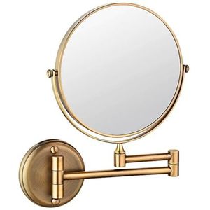 AOUHRHQPM Make-up spiegel wandmontage, 3X/5X/7X/10X vergrotende cosmetische spiegel, 360° draaibare uitschuifbare cosmetische make-upspiegel, chroom badkamer scheerspiegel, ronde vorm (antiek koper,
