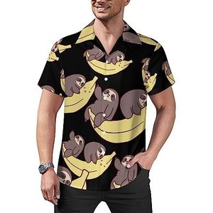 Banana Wild Luiaard Heren Casual Button-Down Shirts Korte Mouw Cubaanse Kraag Tees Tops Hawaiiaans T-shirt 3XL