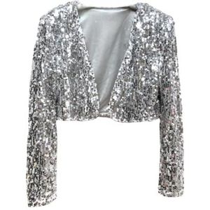 Jurken Dames Feestelijk,Dames Chiffon Glanzende Pailletten Design Bolero Bolero'S Bolero'S Cropped Tops Lange Mouw Vest Open Voorkant Sheer Bolero'S Schouderjack Mantel Avondfeest Cover-Up Voor Jurk