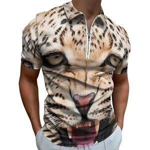 Boos Luipaard Cheetah Half Zip Up Polo Shirts Voor Mannen Slim Fit Korte Mouw T-shirt Sneldrogende Golf Tops Tees M