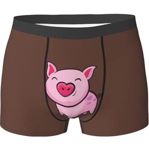 ZJYAGZX Smile Pink Pig Print Heren Zachte Boxer Slips Shorts Viscose Trunk Pack Vochtafvoerend Heren Ondergoed, Zwart, M