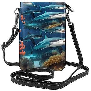 chenfandi Submarine Shark Coral Crossbody-tas met ritssluiting, &* damesschoudertas met kaartsleuf, afneembare schouderriem, 19,2 x 12,5 cm., Zwart, Eén maat