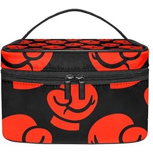 Zwarte Rode Bokshandschoenen Ponsen Make-up Organizer Bag, Reizen Make-up Tas Organizer Case Draagbare Cosmetische Tas voor Vrouwen en Meisjes Toiletartikelen, Meerkleurig, 22.5x15x13.8cm/8.9x5.9x5.4in