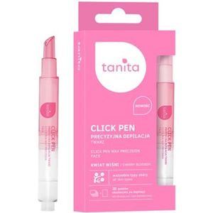 Tanita Click Pen, precisie-ontharing, wax voor het verwijderen van wenkbrauwen en kleermakers, waxstift + 20 strepen + reinigingsdoek, voor alle huidtypes, roze