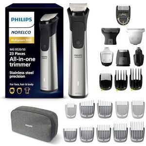Philips Norelco Multi Groomer MG9520/50 Onderhoudsset voor heren, 23-delig, trimmer voor baard, hoofd, lichaam en gezicht, roestvrij staal precisie, geen mesolie nodig