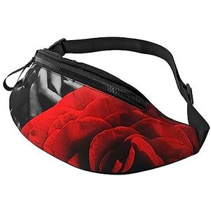 Red Rose heuptas voor dames en heren, modieuze verstelbare crossbody heuptas, voor reizen, sport, wandelen, Zwart-witte en rode rozen, Eén maat