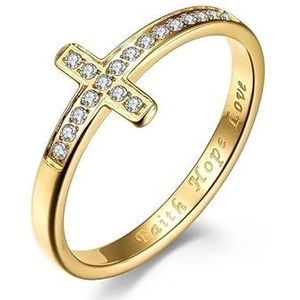 ForTitanium stalen kruis met diamanten damesring ring huwelijksaanzoek bruiloft heren- en damesring handsieraden (Color : Golden, Size : 6#)