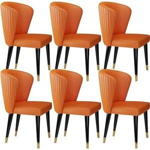 AviiSo Modern design eetkamerstoelen microvezel leer, gewatteerde keukenstoel met massief houten poten, make-up stoel meubels voor eetkamer, keuken en slaapkamer, set van 6 (kleur: oranje)