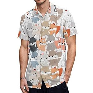 Leuke hond of foxy vos wolf heren shirts met korte mouwen casual button-down tops T-shirts Hawaiiaanse strand T-shirts L