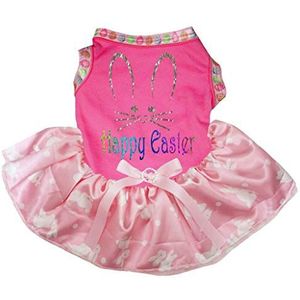 Petitebelle Gelukkig Pasen Bunny Gezicht Katoen Shirt Tutu Puppy Hond Jurk, XXX-Large, Heet Roze/Roze Bunny Dots