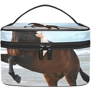 Paardenpatroon make-up organizer tas, reismake-up tas organizer case draagbare cosmetische tas voor vrouwen en meisjes toiletartikelen, Meerkleurig, 22.5x15x13.8cm/8.9x5.9x5.4in