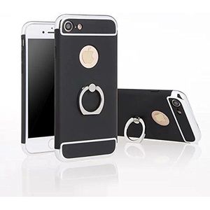 iPhone 7 Hoes, 3 in 1 Ultra dun en slank ontwerp Non-slip oppervlak schokbestendig Cracking Electroplate Metal Texture Skin Protector met 360 graden Ring Kickstand voor iPhone 7 4.7 Inch Stand Case Zwart