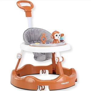 Twinky® Loopstoel – Brown – Inklapbare Baby Loopwagen & Loopkar met 3-delige speelset – Babywalker & Loopstoeltje inclusief Voetenmat en Steel