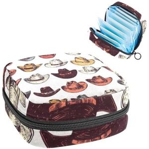 Boho Western Cowboy Hoeden Maandverband Opbergtas, Grote Menstruatie Cup Pouch met Rits, Menstruatie Pads Bag Store Panty Liners Tampons voor Meisjes Vrouwen