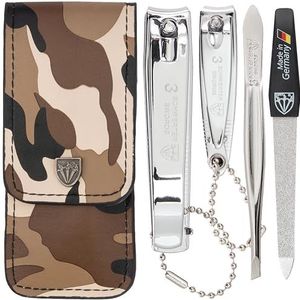 DREI SCHWERTER Germany manicureset nagelset 'Bari' - 4-delig van kunstleer in combi-look, inhoud: pincet, saffiernagelvijl, vingernagelknipper, voetnagelknipper, perfect voor de handtas!