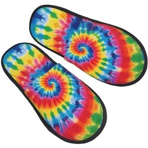 BONDIJ tie dye regenboog print slippers zachte pluche huispantoffels warme instappers gezellige indoor outdoor slippers voor vrouwen, Zwart, one size