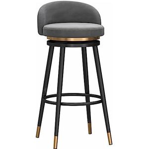 Barkruk Ronde Barkruk 360° Draaibare Stoel Home Back Chair Receptie Barkruk Zwarte Poten Fluwelen Blad Pub Stoel Thuis Keuken (Color : Gray, Size : 65cm Sitting Height)