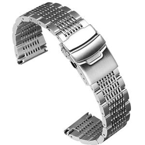 Solide roestvrijstalen horlogeband geschikt for Seiko Diving mesh-banden inzetgesp geborsteld gepolijst zakelijke armband 18/20/22/24 mm (Color : Silver, Size : 20mm)