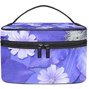 Liefde Romantische Paarse Bloem Bloemen Make-up Organizer Tas, Reizen Make-up Tas Organizer Case Draagbare Cosmetische Tas voor Vrouwen en Meisjes Toiletartikelen, Meerkleurig, 22.5x15x13.8cm/8.9x5.9x5.4in
