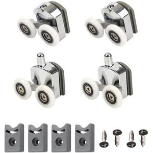 4 stuks douchedeurwieltjes, glazen deurrollen, in hoogte verstelbare wielen, dubbele bovenste dubbele onderste glazen deurwielen, geschikt voor alle soorten badkamers (25 mm)