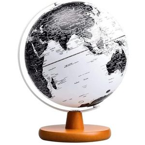Wereldbollen Globe Nieuwste versie Zwart-witte wereldbol 3D-stereo met houten standaard Verlichte led-roterende kinderbol Educatieve