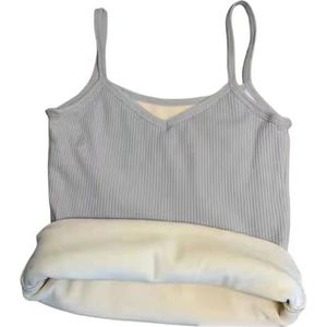 Thermisch Tanktop-Hemdje Voor Dames, Met Fleece Gevoerde Cami-Tanktop-Ondergoed-Tops, Dames Mouwloos Hemdje Thermische Ondershirts Thermische Shirts Voor Dames,Grijs,S