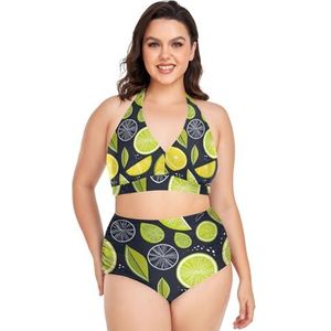 Citroen Citrus Fruit Plakjes Vrouwen Bikini Sets Plus Size Badpak Twee Stukken Hoge Taille Strandkleding Meisjes Badpakken, Pop Mode, 3XL