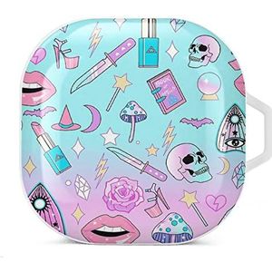 Girly Pastel Heks Goth Patroon Oordopjes Hoesje Compatibel met Samsung Hard Shell Beschermhoes Wit-Stijl