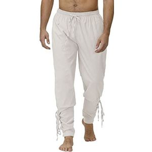 Sawmew Middeleeuwse herenbroek Piraatbroek Cosplaykostuum Veterbroek Viking Renaissance Steampunk Casual broek met zakken en vetersluiting (Color : White A, Size : L)