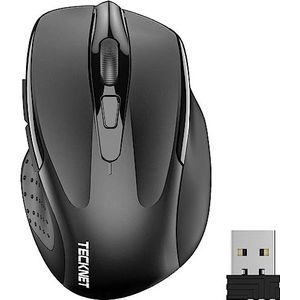TECKNET Silent draadloze muis, oplaadbare draadloze muis 4800 DPI, 2,4 GHz optische computermuis voor laptop, pc, Mac, 6 toetsen, zwart
