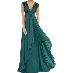 Dames chiffon moeder van de bruid jurk plooien Avond Prom jurken Cocktail Jurken Plus Size, Pauw, 32