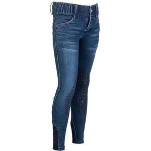 HKM Meisje Aymee Denim Siliconen Knie Patch Rijbroek, Deep Blue, 7/9 Jaar