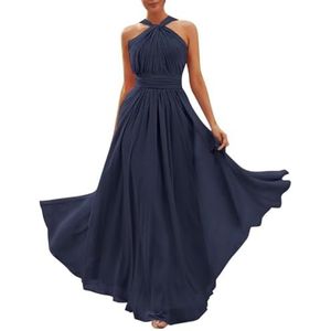 Chiffon bruidsmeisjesjurken voor dames, voor bruiloft, strapless galajurken, cocktailjurken, grote maten, Donkerblauw, 32