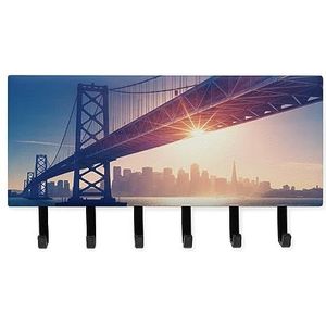 Verlichte San Francisco Skyline Sleutelhangers met 6 Haken Grote Wandgemonteerde Sleutelhouder voor Entryway