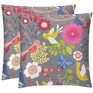 2 Stks Sierkussen Covers Decoratieve Vierkante Kussensloop Zachte vogel vlinder bloem Kussen Case voor Sofa Slaapkamer Stoel Auto