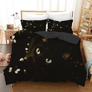 Kingsize beddengoed sets zwart huisdier kat 3D bedrukt microvezel beddengoed set voor volwassenen, zacht en ademend dekbedovertrek met rits 230x220 cm + 2 kussenslopen 50x75 cm