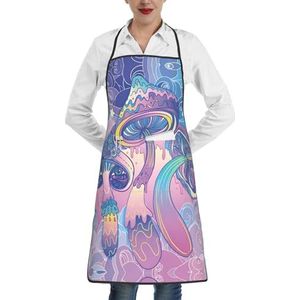 ZhaoYuGoods Zwart-wit gestippelde schorten met zakken voor vrouwen, stijlvolle kookschorten voor keuken tuinieren salon, ideale print schort, Roze Paddestoel, Eén maat