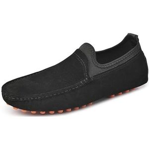 Loafers for heren Suede Vamp Schort Teen Rijstijl Loafer Antislip Flexibel Lichtgewicht Party Slip On (Color : Black, Size : 46.5 EU)