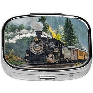 Mini vierkante pillendoos, medicijnorganizer, stoomtrein, draagbare EHBO-doos, reispillendoos met 2 vakken, kleine pillendoos voor zak of portemonnee